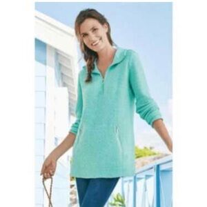 Soft Surroundings Westport Knit Sweater 1/4 Quarter Zip Blue Teal Size Medium